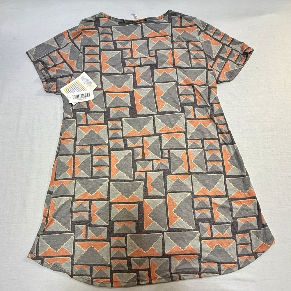Lularoe Women's T-shirt Gray & Orange Geometric Pattern Short Sleeve Size Large - Picture 2 of 6